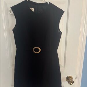 Talbots Black Sleeveless Mini Dress with Gold Buckle